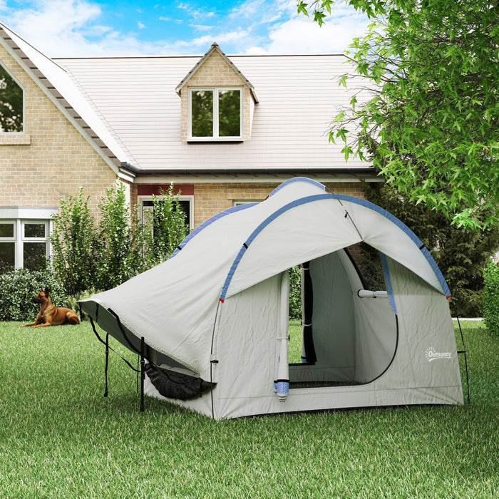 Outsunny Tente de camping pour voiture avec 3 portes, gris et bleu