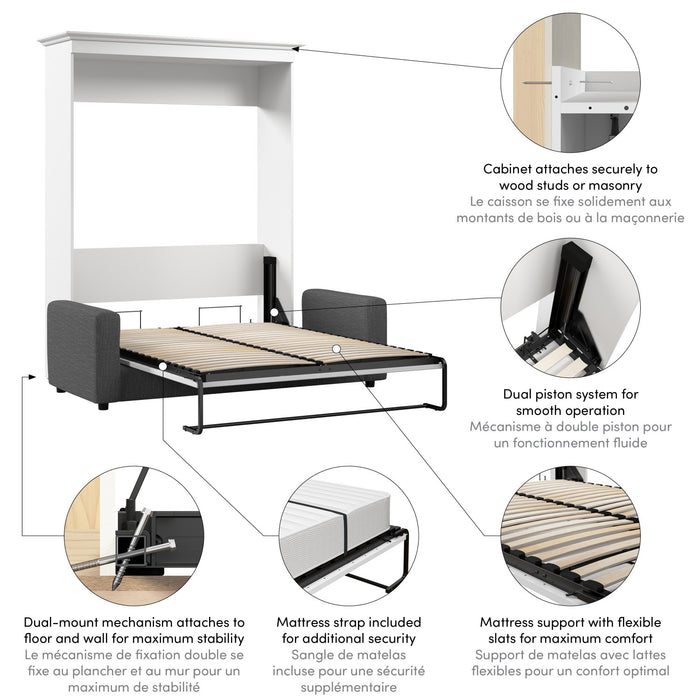 Grand lit escamotable Versatile de Bestar de 78 po (L) avec sofa - blanc