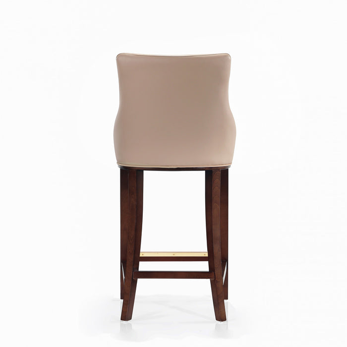 Tabouret de bar moderne en bois avec assise rembourree Shubert, coloris beige - Lot de 3