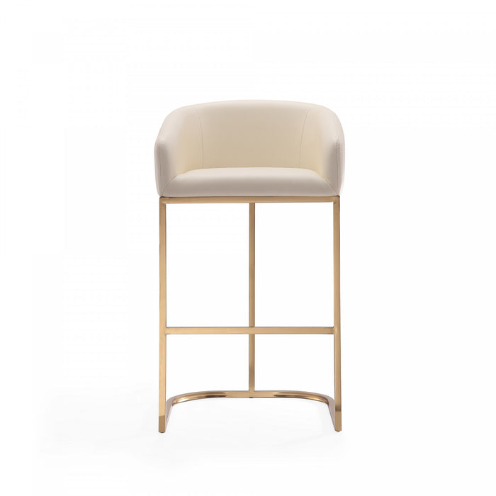 Tabouret de bar rembourre en metal style mid-century moderne Louvre, creme - Lot de 3
