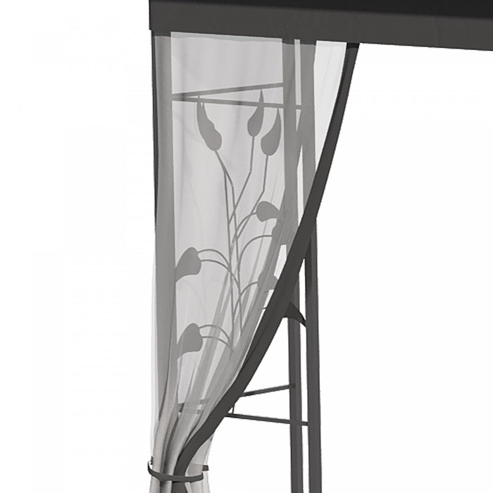 Outsunny 10' X 10' Gazebo Canopy Patio Exterieur Protection Uv Avec Rideau De Toit En Polyester A 2 Niveaux Murs Lateraux Et Structure En Acier Gris