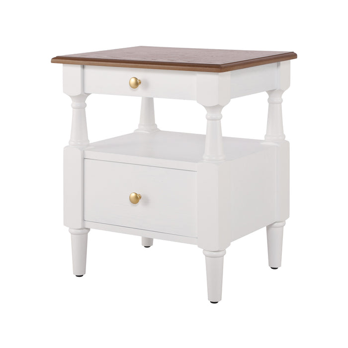 Emma Table de Nuit en Bois a 2 Tiroirs pour Chambre a Coucher avec Pieds Antiderapants, Blanc Lait
