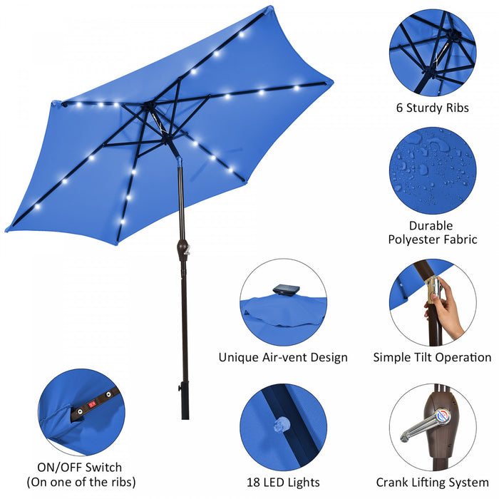 Costway Parasol de marche solaire LED de 9 pieds avec reglage d'inclinaison et manivelle, bleu