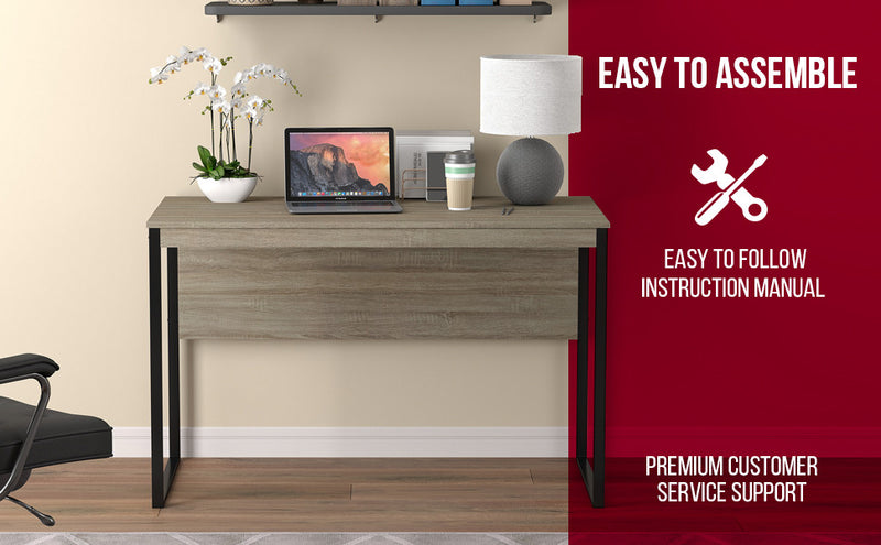 Bureau D’etude 47,25 Po Pour Bureau A Domicile Ou Salle De Jeux – Taupe Fonce Avec Base En Metal Noir