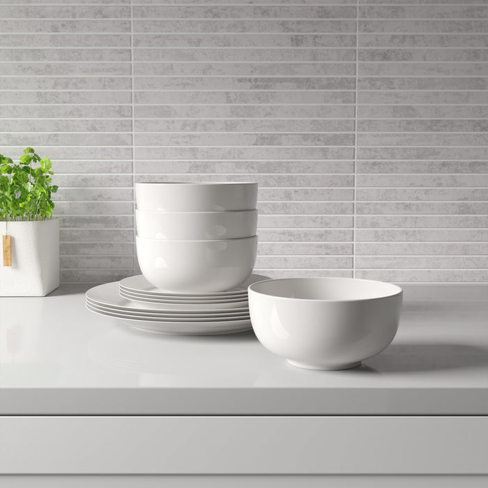 Ensemble de Vaisselle H2K Aspen en Porcelaine, 12 Morceaux, Service pour 4 Personnes