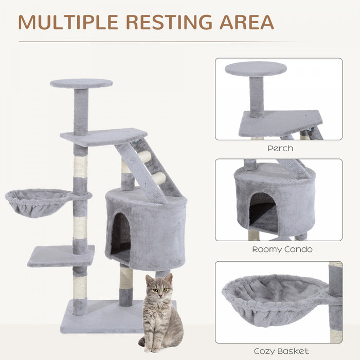 Pawhut 49'' Arbre A Chat Tour Chaton Griffoir Griffoir Grattoir Grimper Centre D'activites Maison De Jeu Meubles Pour Animaux De Compagnie Gris