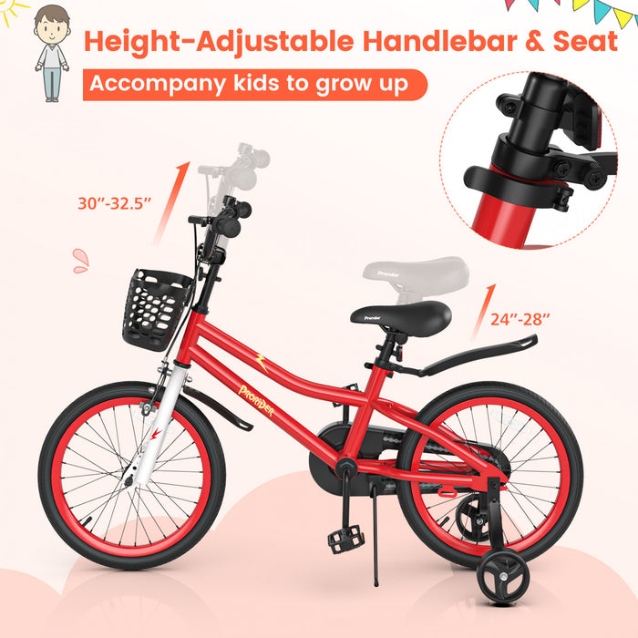 Velo Costway 18\" Pour Enfants Avec Roues D'entrainement Amovibles Et Panier Pour 4-8 Ans Rouge
