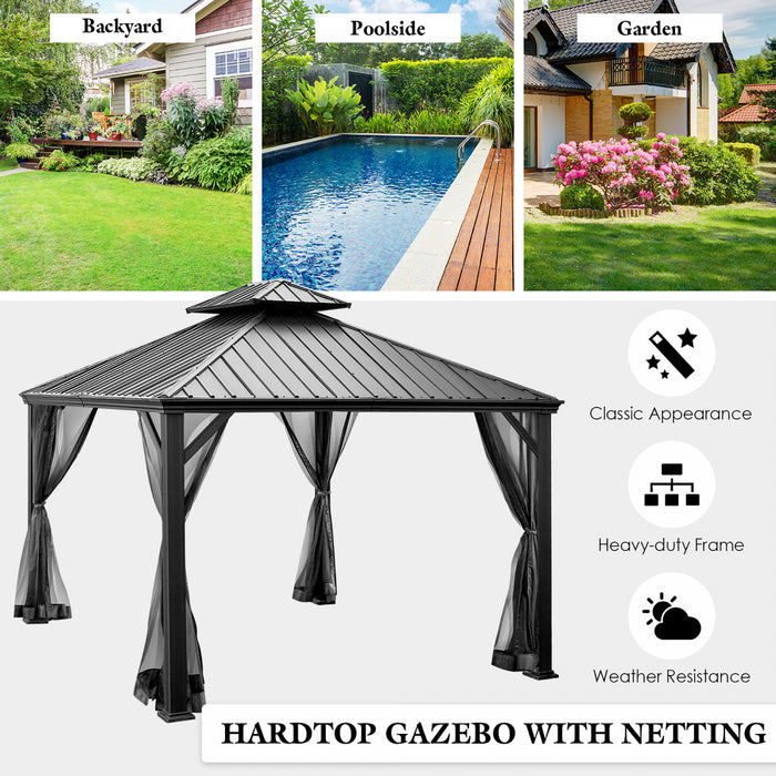 Costway 12ft X 10ft Hardtop Gazebo Exterieur A 2 Niveaux En Acier Galvanise Canopy Gris