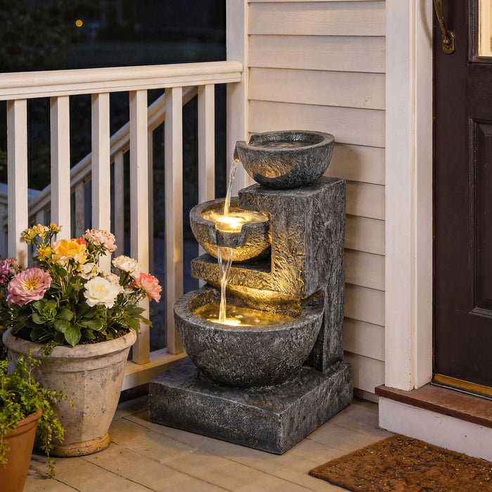 Outsunny Fontaine d'exterieur a 3 niveaux, cascade de jardin avec pompe