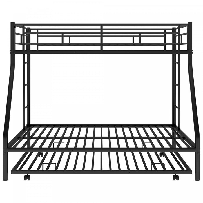 Jeremy – Lit Superpose En Metal, Simple Sur Double, Design Compact Avec Lit Gigogne Et Deux Echelles – Noir