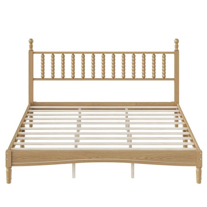Oliver Lit Plateforme Retro en Bois avec Tete de Lit en Forme de Gourde et Support en Lattes en Bois Robustes, Taille King, Naturel