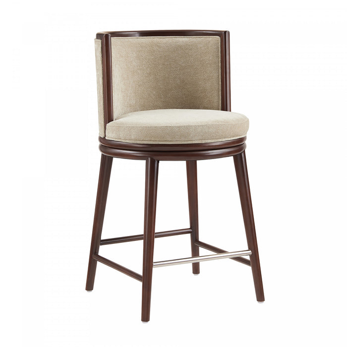 Tabouret de comptoir moderne en bois et tissu Evalyn, naturel - Lot de 2