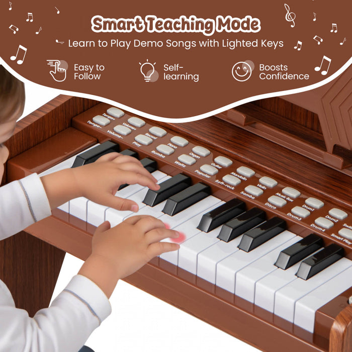 Costway Piano Numerique 25 Touches avec Pupitre, Mode Enseignement, Touches Retroeclairees et Vitesse Reglable - Marron