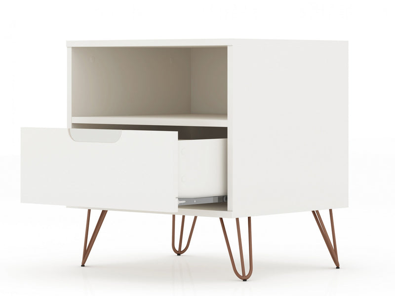 Table de nuit Rockefeller Mid-Century Modern 20\" en blanc casse (1 tiroir) - Lot de 2