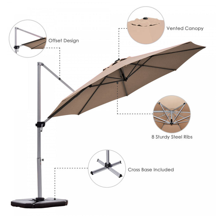 Costway Parasol deporte pour patio de 11 pieds, rotation a 360 degres, inclinaison en aluminium, beige