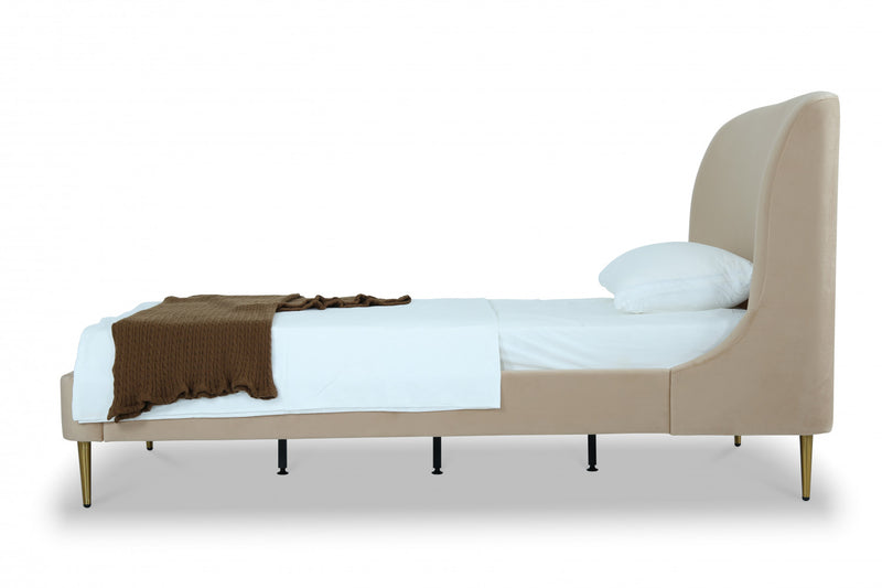 Lit jumeau Heather style milieu du siecle moderne, tapisse de velours, or et beige