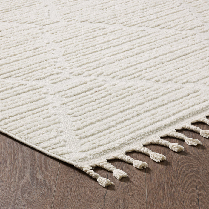Carpette à poil long Quinto crème à motif de grands treillis - 7 pi 7 po x 10 pi 