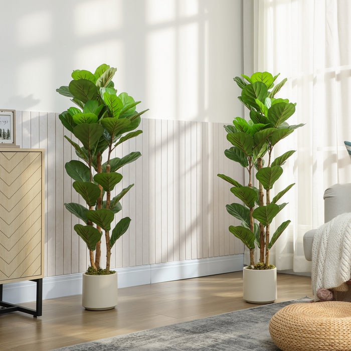 HOMCOM Ensemble de 2 faux figuiers lyre de 4pi, arbre factice
