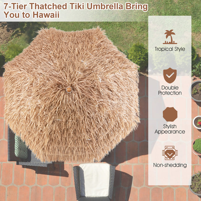 Costway Parasol tiki en chaume 7,2FT avec inclinaison 8 baleines Plage hawaienne Hula