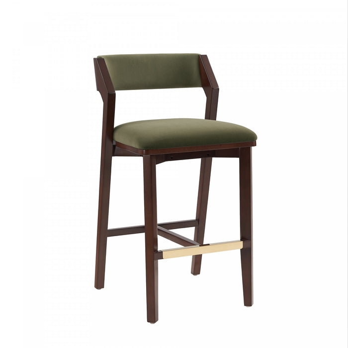 Tabouret de bar moderne en bois Patricia avec revetement en tissu vert tortue - Lot de 3