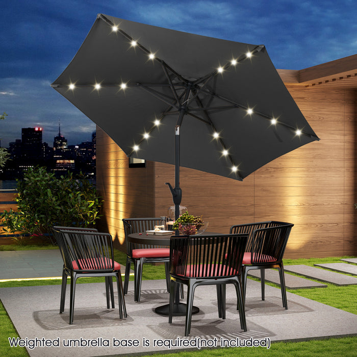 Parasol solaire Costway 7,5 ft avec lumieres LED, inclinaison par bouton-poussoir, manivelle, gris