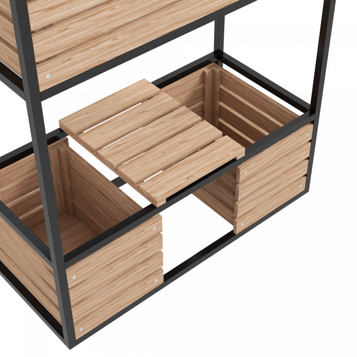 Outsunny Lit De Jardin Sureleve A 2 Niveaux, Jardiniere Surelevee Avec Etagere De Rangement, Support Pour Plantes En Bois Pour Fleurs, Legumes, Herbes, Marron Clair