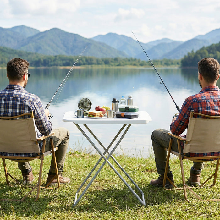 Outsunny Table de Camping Pliante Reglable 75 x 50 cm, Blanc