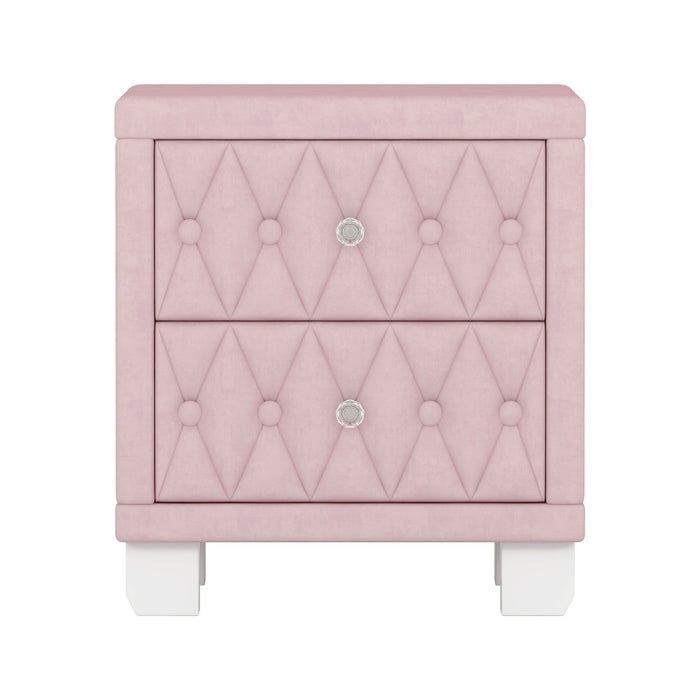 Sophia Table de Nuit Elegante en Velours avec Tiroirs et Design Capitonne, Rose