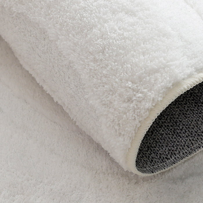 Tapis Lavable A Poils Longs Motif Vagues Blanc Perle 5'x7'