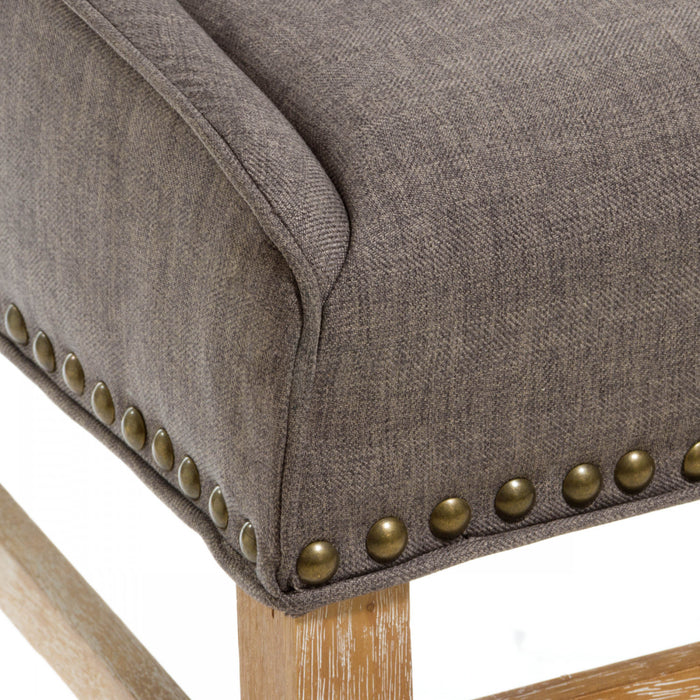 Chaise De Salle A Manger Lance En Tissu Tapisse Avec Clous Decoratifs, Brun Gris