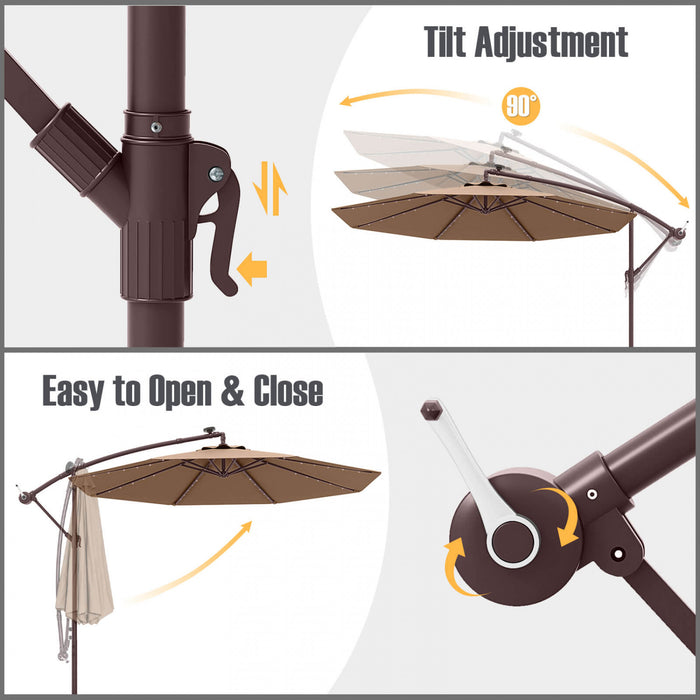 Costway Parasol suspendu deporte 10FT avec 32 LED, sac de sable, base croisee pour exterieur