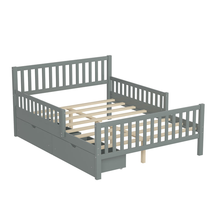 Emma – Lit Plateforme en Bois avec Barrieres de Protection et Tiroirs de Rangement, Format Double - Gris