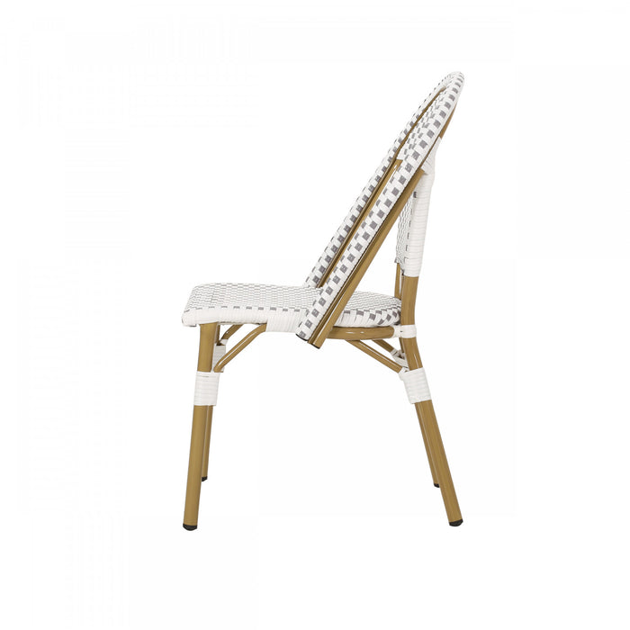 Chaises de bistrot francaises Julien en rotin synthetique et aluminium, lot de 2 - gris et blanc