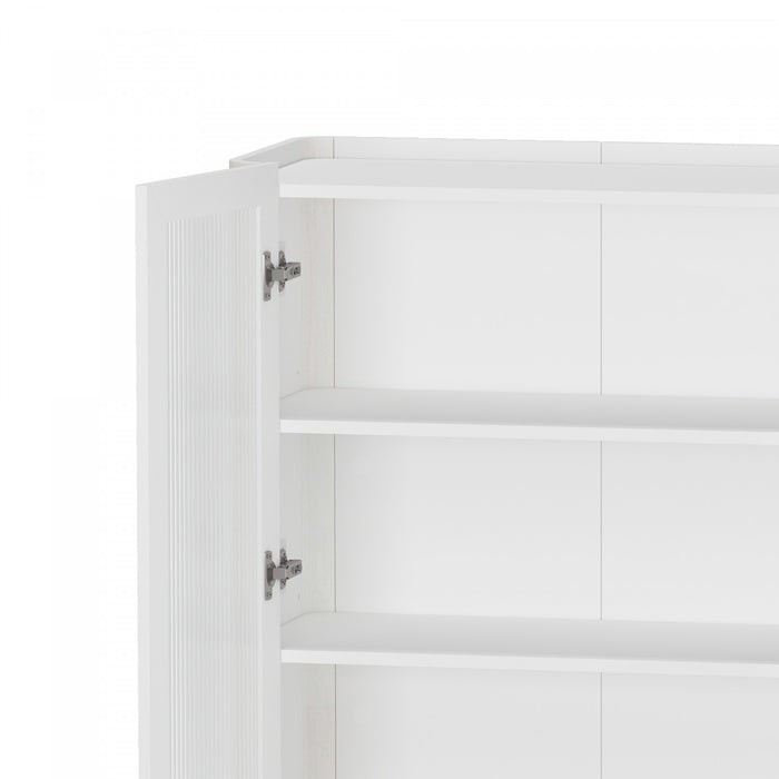 Armoire bibliotheque moderne Abbey 32\" en verre trempe blanc (4 etageres) - Lot de 2