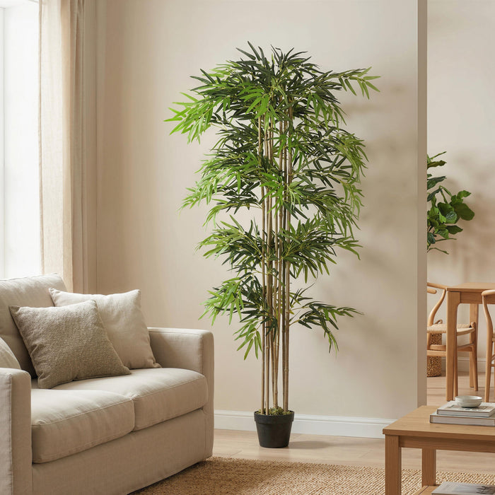 Outsunny Arbre en Bambou Artificiel de 182 cm en Pot avec 1530 Feuilles, Vert