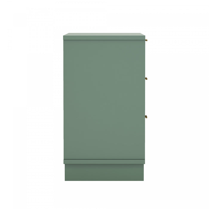 Commode contemporaine Elara 38\" en bois massif vert sauge (3 tiroirs)