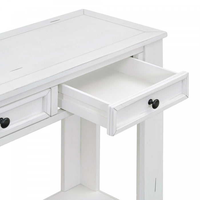 Table Console Gracie En Bois Massif Avec Tiroirs Et Etagere - Blanc Antique
