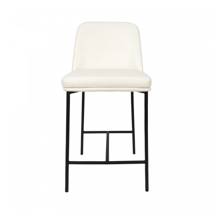Tabouret de comptoir contemporain Loft en cuir vegetalien et metal, ivoire - Lot de 2