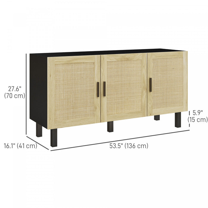 HOMCOM Buffet Boho, meuble bar a cafe avec portes en rotin, noir