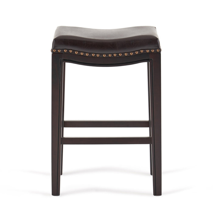 Ensemble De 2 Tabourets De Comptoir Tiffin, Siège Selle Avec Garniture Cloutée, Cuir Végétalien - Brun