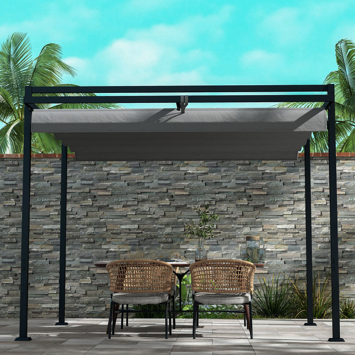 Outsunny Auvent De Pergola Retractable 10' X 10', Abri D'ombrage Exterieur Pour Tonnelle De Jardin Pour Grill, Patio, Terrasse, Gris Fonce