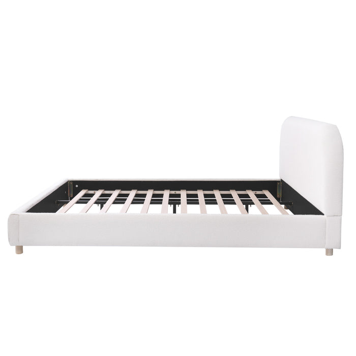 Lit Mia Rembourre en Tissu Boucle, Taille King - Beige Clair