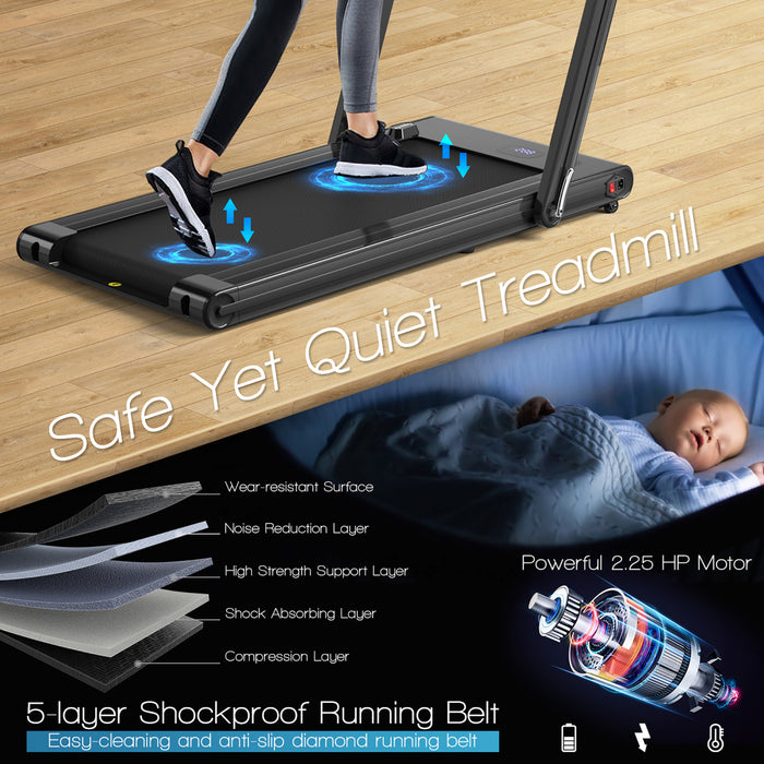 Tapis De Course Pliant De Marque Costway 2 En 1, 2 Cv Machine De Jogging Avec Double Affichage Led Noir