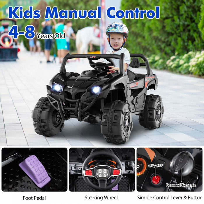 Costway 12v Enfants Rouler Sur Camion Avec Telecommande Demarrage Lent Ceinture De Securite Arriere Stockage Noir