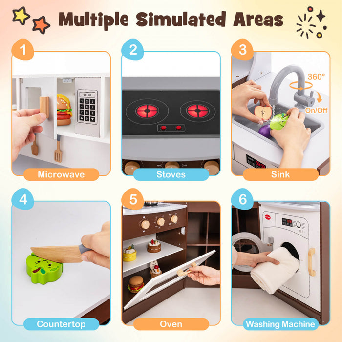 Coin Costway Jouer Cuisine Avec Four A Micro-ondes Glacier Pour Enfants 3 Ans + Jouet En Bois