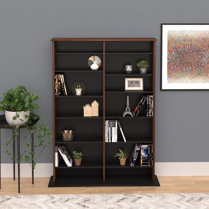 Meuble de rangement mural double largeur - noir et cerisier