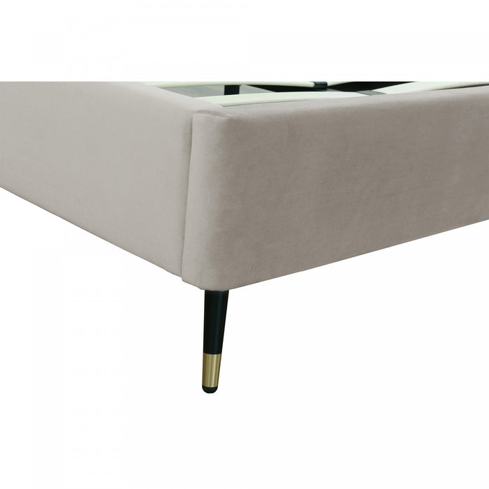 Lit Queen moderne Crosby en velours capitonne, coloris grege