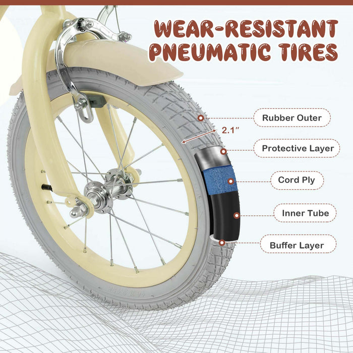 Prorider 14\" Velo Pour Enfants Avec Roues D'entrainement Amovibles Et Panier Pour 3-5 Ans Beige