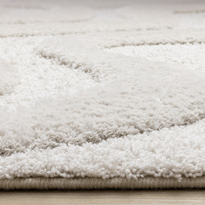Carpette moderne, luxueuse et moelleuse Lincoln blanche à motif de courbes - 5 pi 3 po x 7 pi 7 po