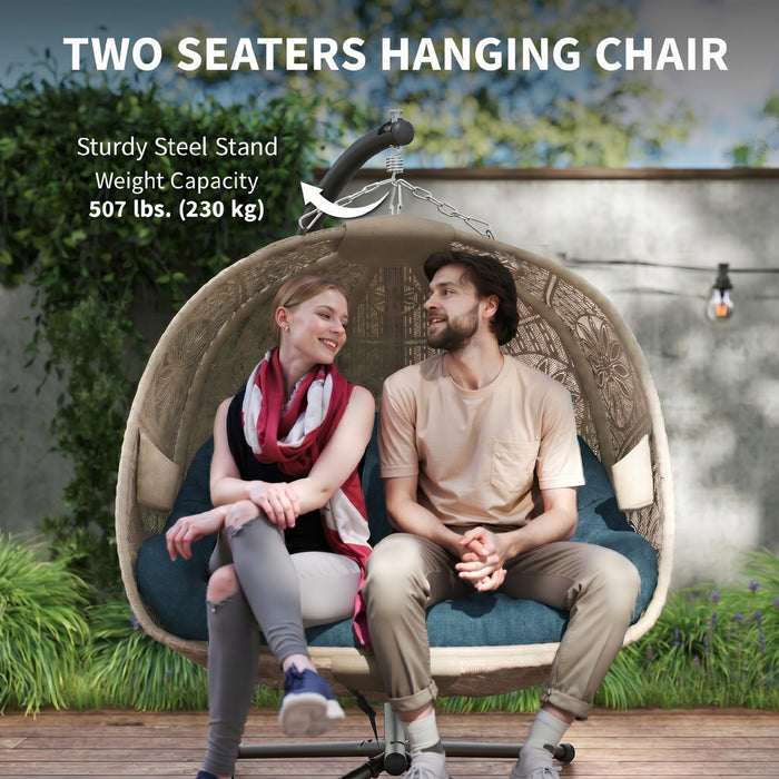 Chaise suspendue Outsunny avec support, fauteuil œuf avec panier pliable